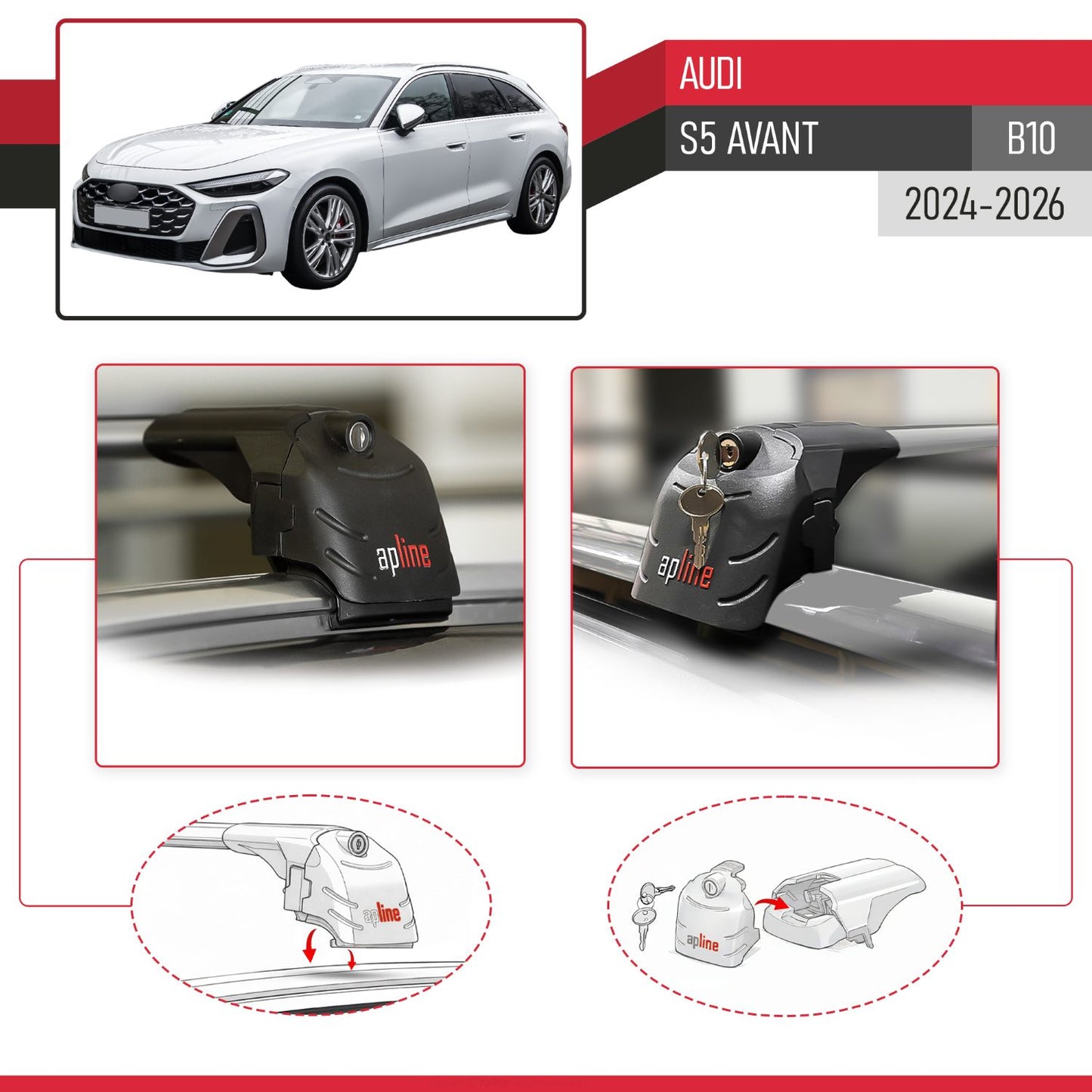 Compatible con Audi S5 Avant 2024-2025 ACE-2 Barras de Techo Auto Portaequipajes Barras Transversales Gris Aluminio 2 Barras