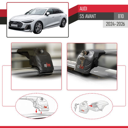 Compatible con Audi S5 Avant 2024-2025 ACE-2 Barras de Techo Auto Portaequipajes Barras Transversales Gris Aluminio 2 Barras