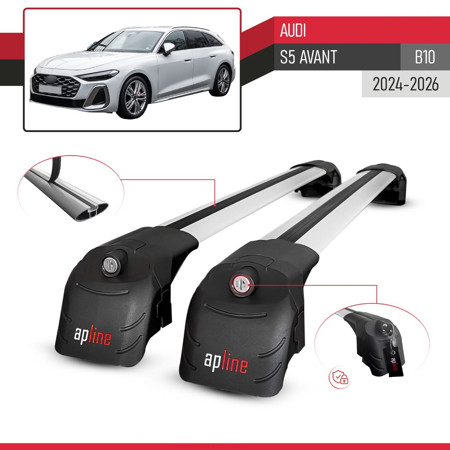 Compatible con Audi S5 Avant 2024-2025 ACE-2 Barras de Techo Auto Portaequipajes Barras Transversales Gris Aluminio 2 Barras