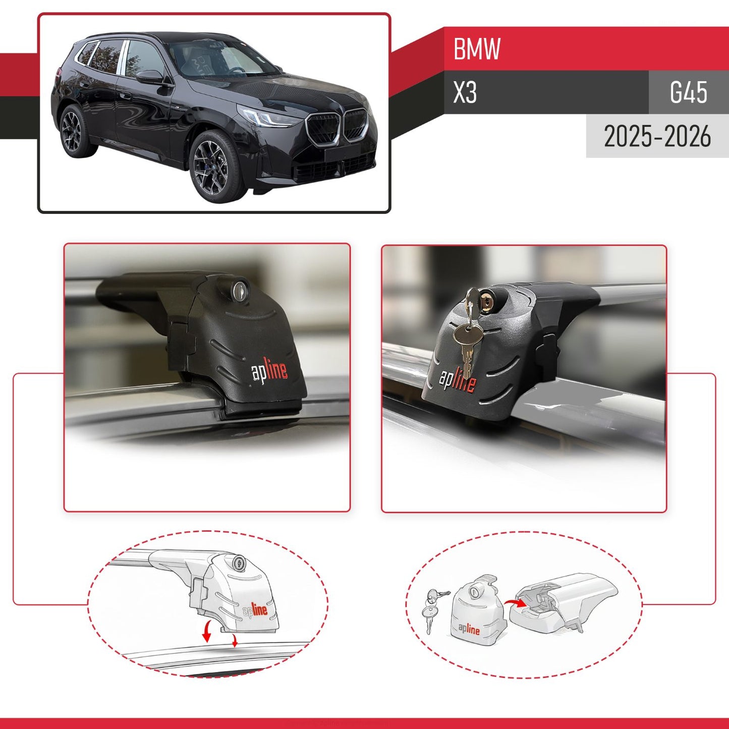 Compatible con BMW X3 (G45) 2025 ACE-2 Barras de Techo Auto Portaequipajes Barras Transversales Gris Aluminio 2 Barras