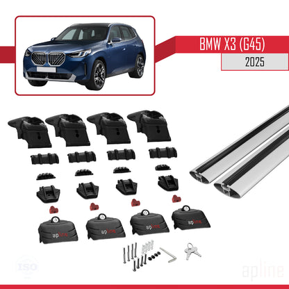 Compatible avec BMW X3 (G45) 2025 ACE-2 Barres de Toit Railing Porte-Bagages de Voiture Gris Aluminium 2 Barres
