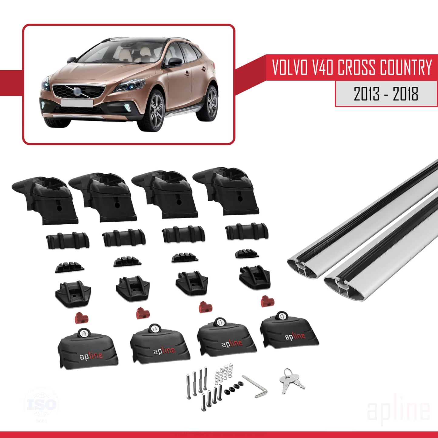 Compatible avec Volvo V40 Cross Country 2013-2018 ACE-2 Barres de Toit Railing Porte-Bagages de Voiture Gris Aluminium 2 Barres