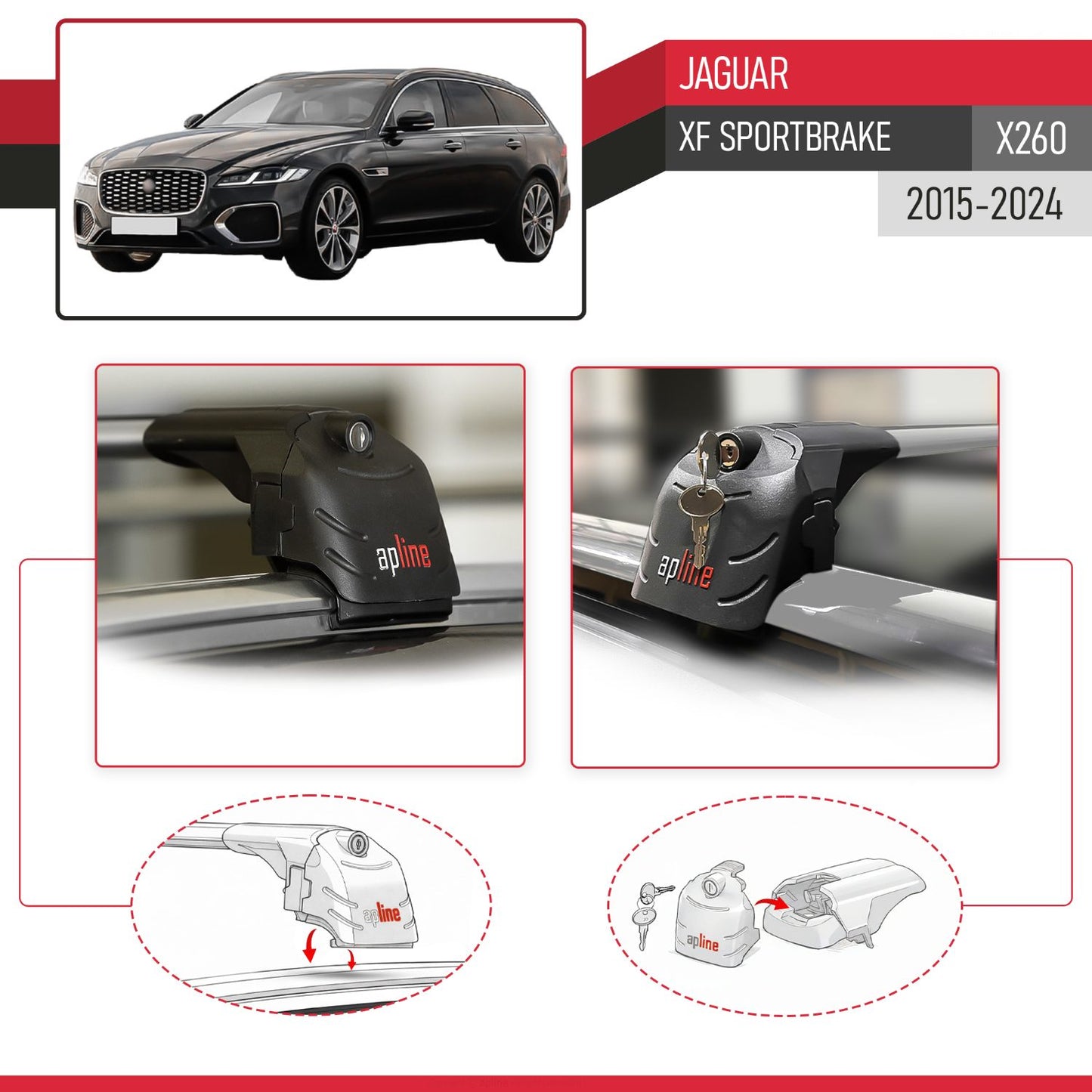 Compatible con Jaguar XF Sportbrake 2015-2025 ACE-2 Barras de Techo Auto Portaequipajes Barras Transversales Gris Aluminio 2 Barras