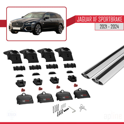 Compatible with Jaguar XF Sportbrake 2015-2025 ACE-2 Car Roof Rack Cross Bar Grey Aluminium 2 Bars