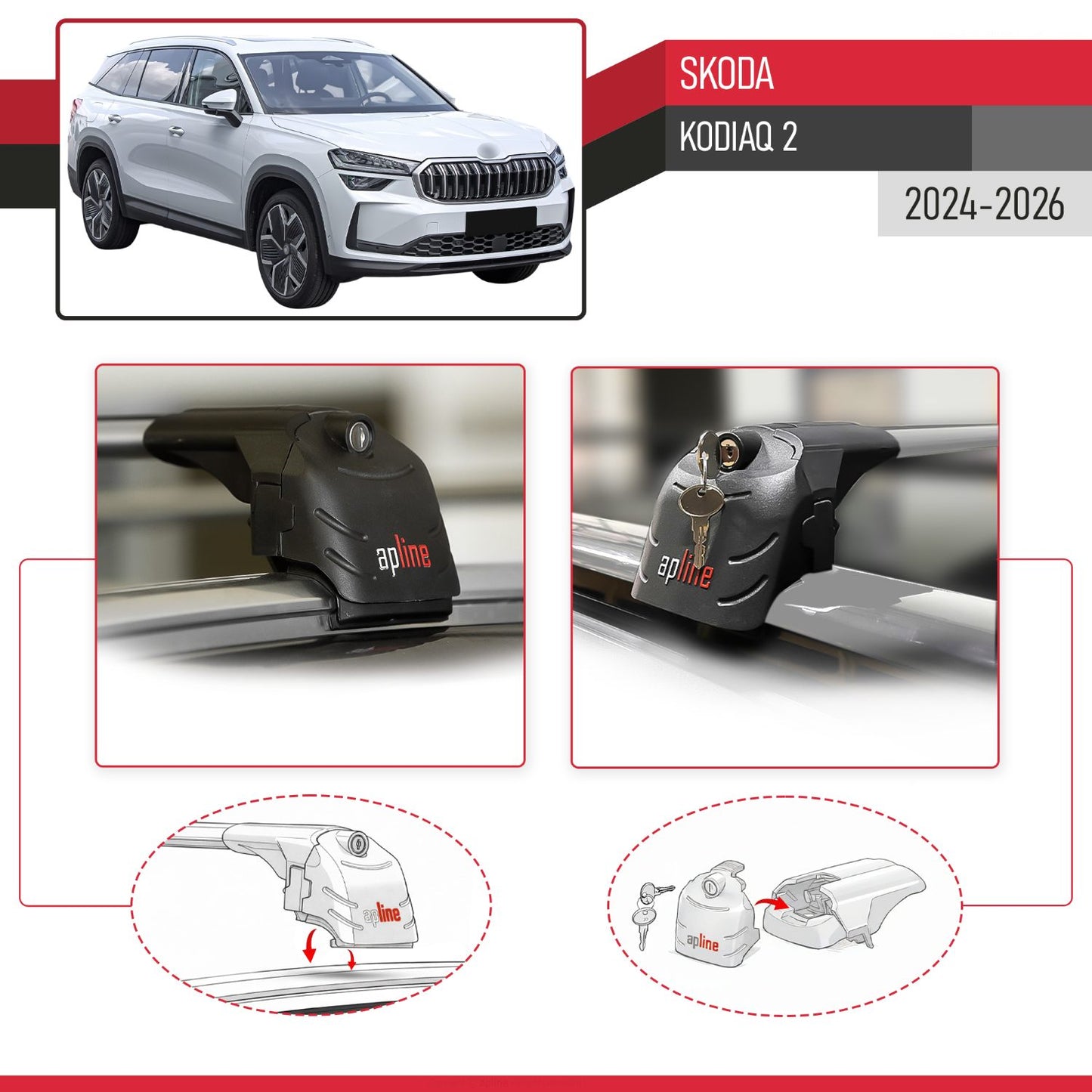 Compatible con Skoda Kodiaq 2024-2025 ACE-2 Barras de Techo Auto Portaequipajes Barras Transversales Gris Aluminio 2 Barras