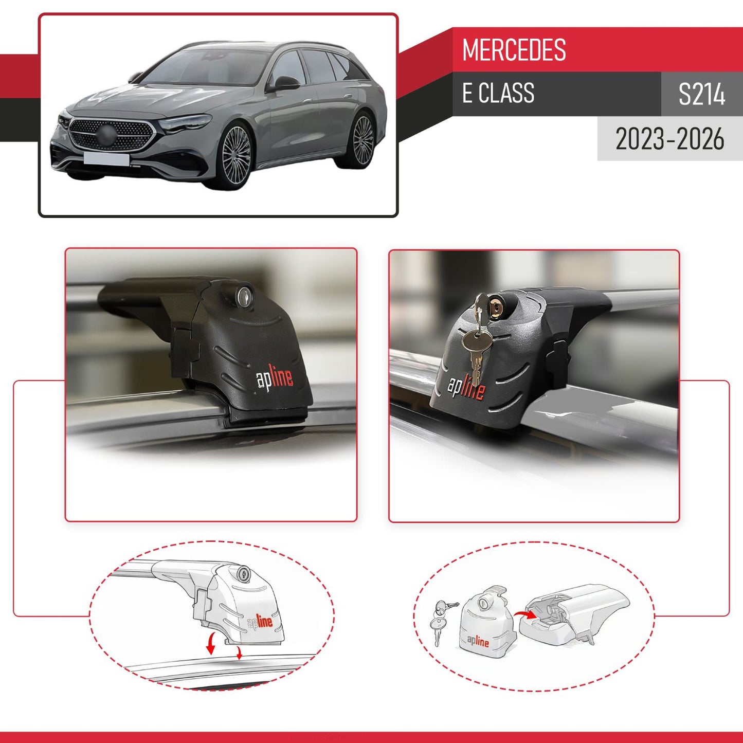 Compatible con Mercedes E-Class Estate 2021-2025 ACE-2 Barras de Techo Auto Portaequipajes Barras Transversales Gris Aluminio 2 Barras