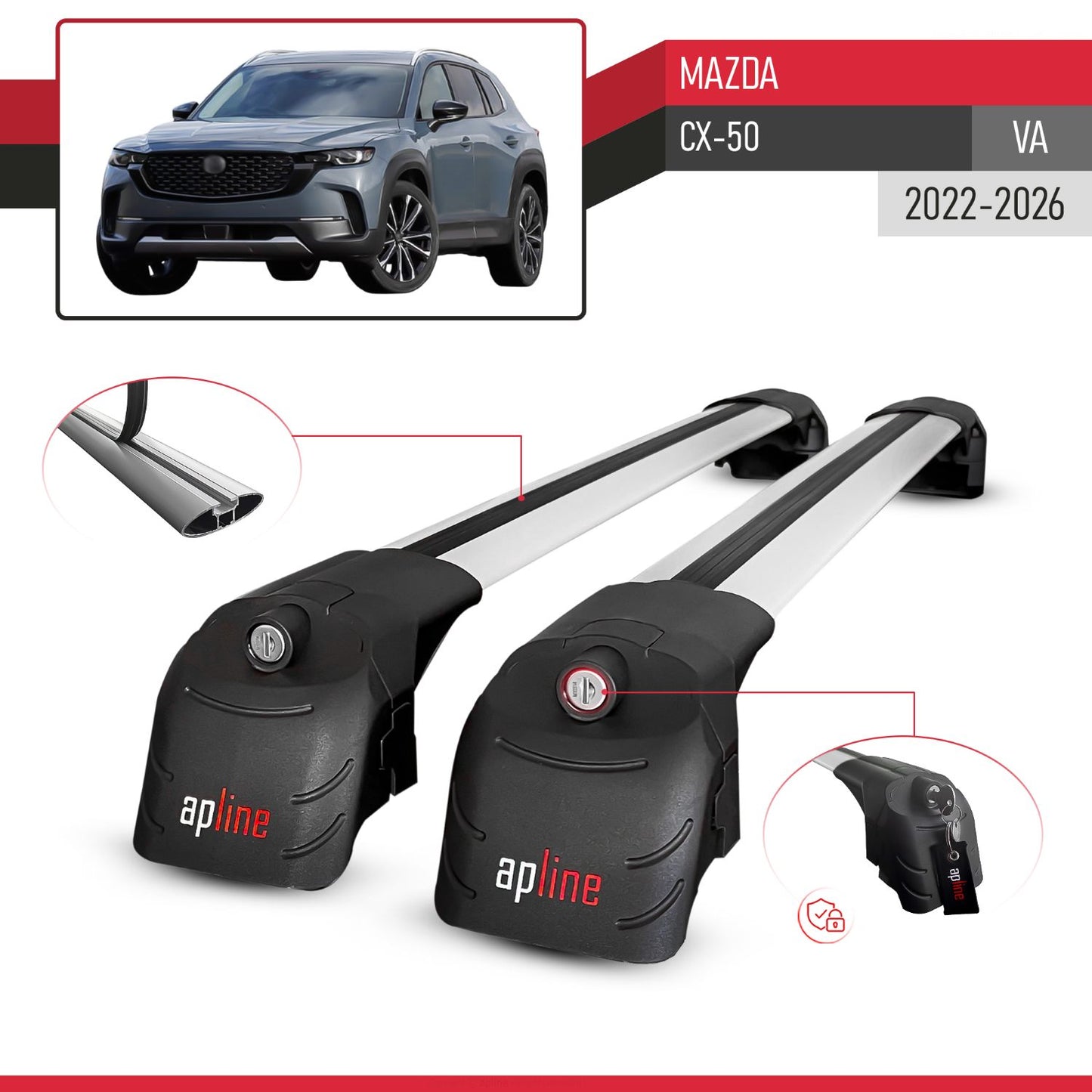 Compatible con Mazda CX-50 2023-2025 ACE-2 Barras de Techo Auto Portaequipajes Barras Transversales Gris Aluminio 2 Barras
