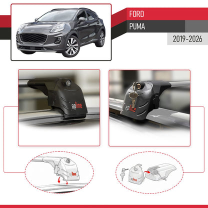 Compatible con Ford Puma 2019-2024 ACE-2 Barras de Techo Auto Portaequipajes Barras Transversales Gris Aluminio 2 Barras