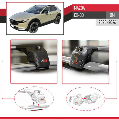 Compatible con Mazda CX-30 2020-2025 ACE-2 Barras de Techo Auto Portaequipajes Barras Transversales Gris Aluminio 2 Barras