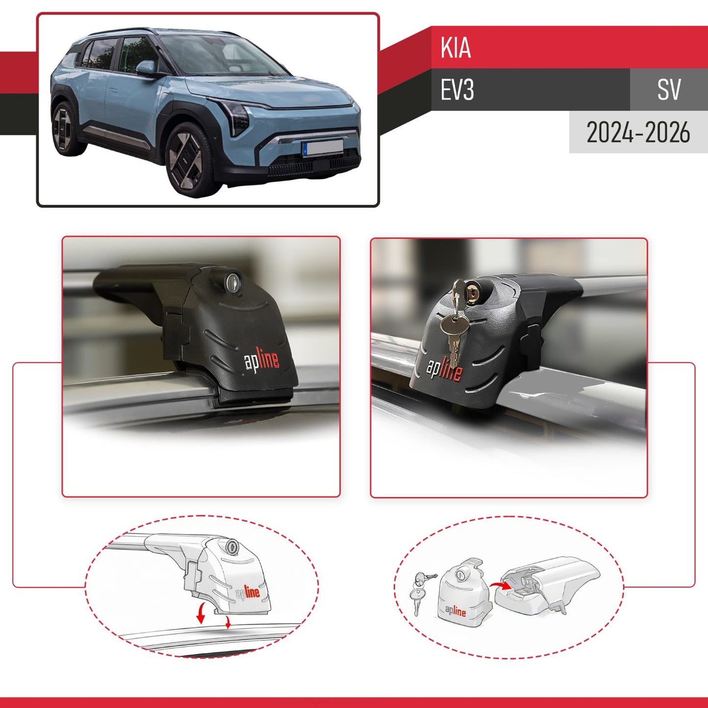 Compatible con Kia EV3 2024-2025 ACE-2 Barras de Techo Auto Portaequipajes Barras Transversales Gris Aluminio 2 Barras