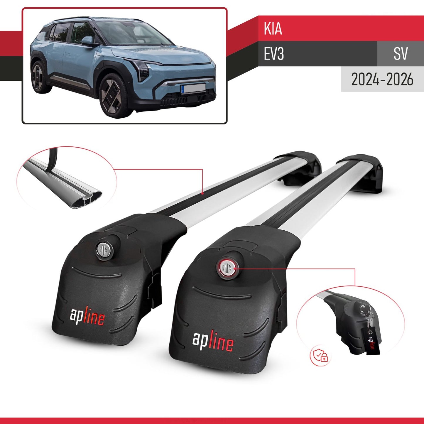 Compatible con Kia EV3 2024-2025 ACE-2 Barras de Techo Auto Portaequipajes Barras Transversales Gris Aluminio 2 Barras