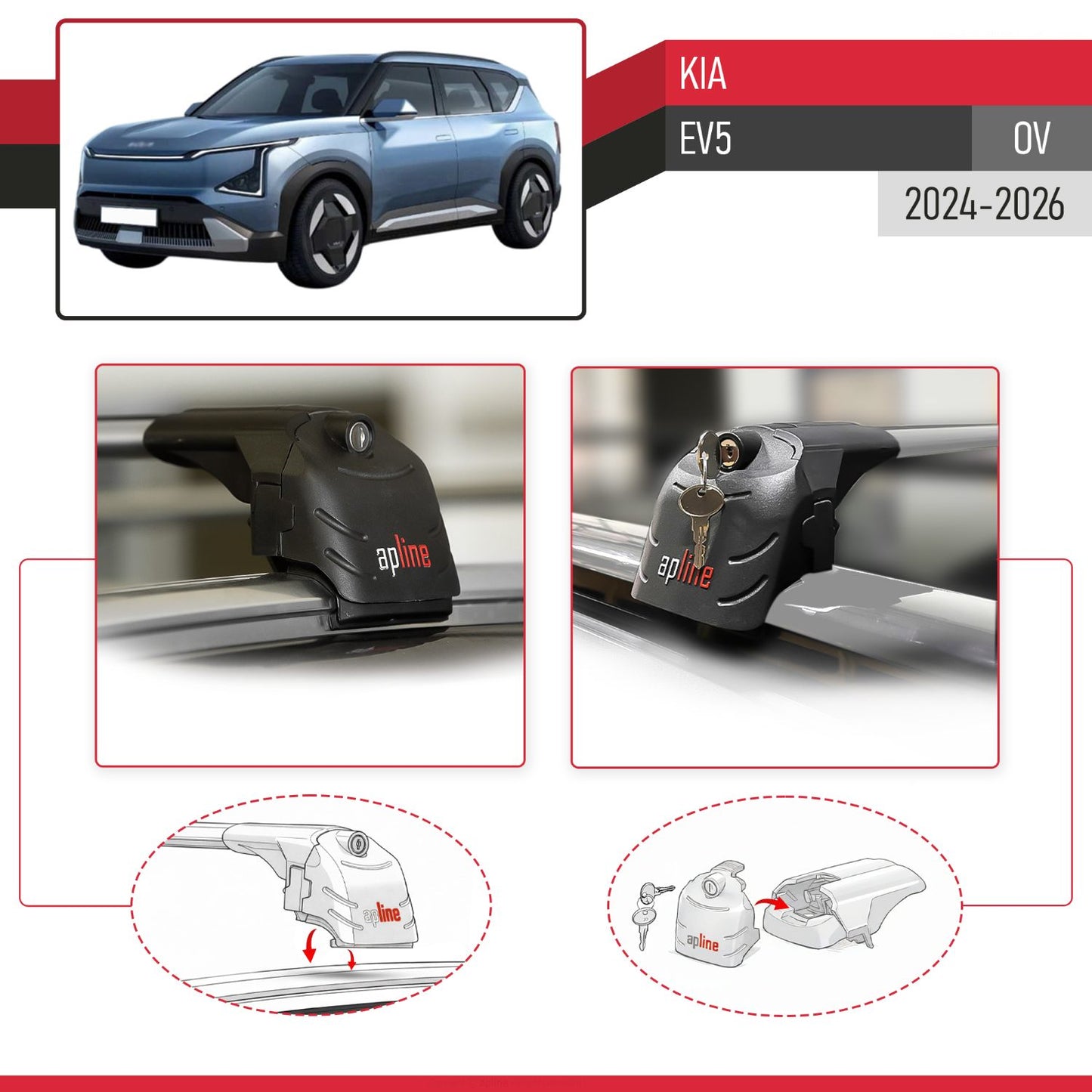 Compatible con Kia EV5 2024-2025 ACE-2 Barras de Techo Auto Portaequipajes Barras Transversales Gris Aluminio 2 Barras