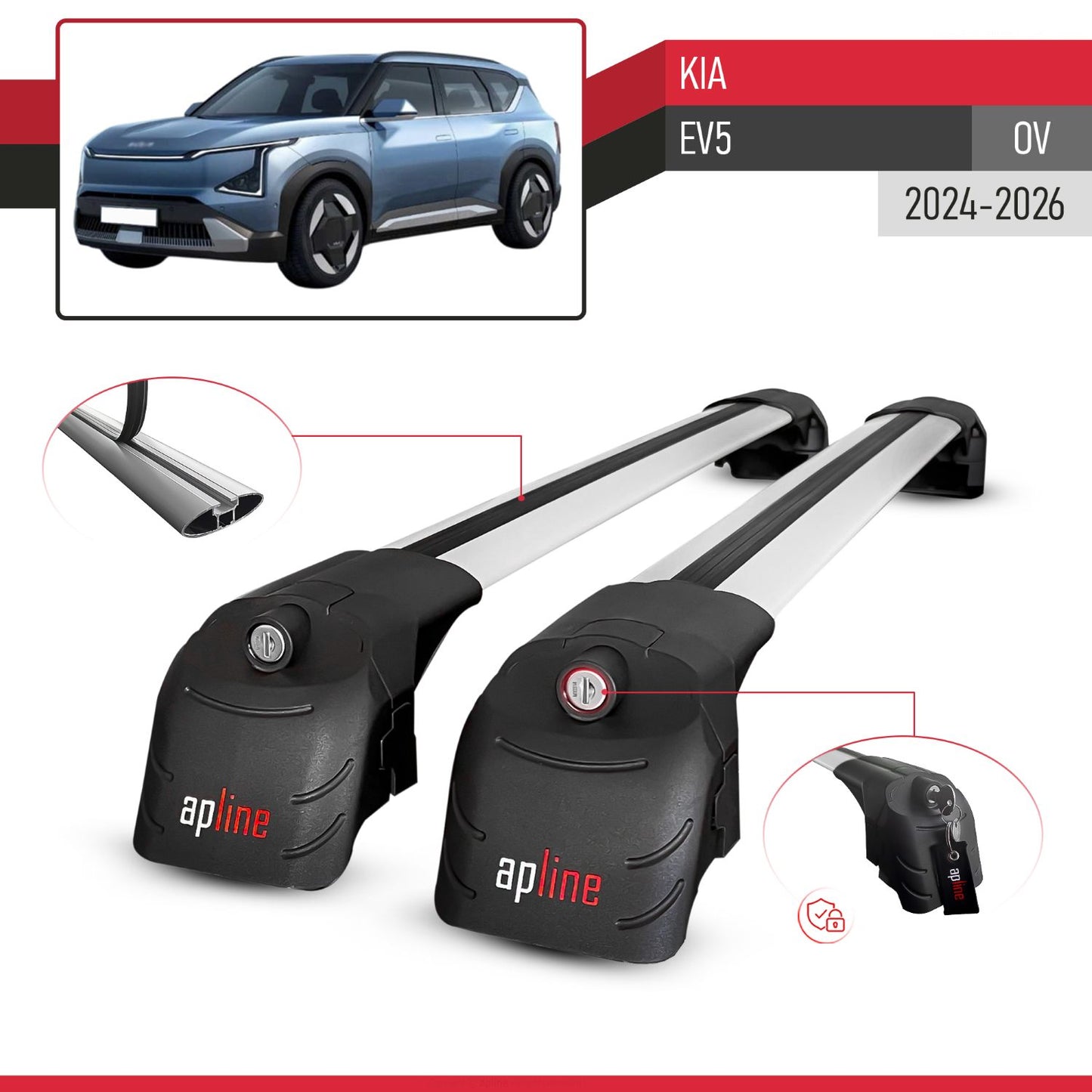 Compatible con Kia EV5 2024-2025 ACE-2 Barras de Techo Auto Portaequipajes Barras Transversales Gris Aluminio 2 Barras