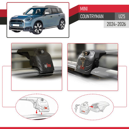 Compatible con Mini Countryman 2024-2025 ACE-2 Barras de Techo Auto Portaequipajes Barras Transversales Gris Aluminio 2 Barras