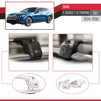 Compatible con BMW 5 Series / i5 G61 Touring 2024-2025 ACE-2 Barras de Techo Auto Portaequipajes Barras Transversales Gris Aluminio 2 Barras