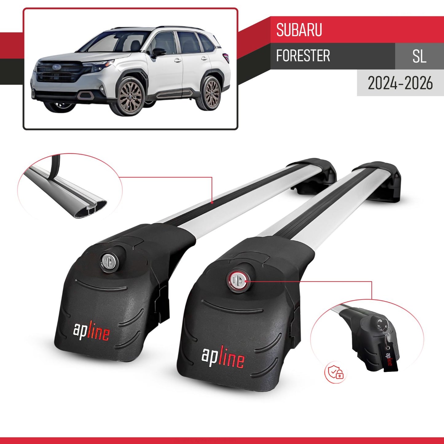 Compatible con Subaru Forester 2024-2025 ACE-2 Barras de Techo Auto Portaequipajes Barras Transversales Gris Aluminio 2 Barras