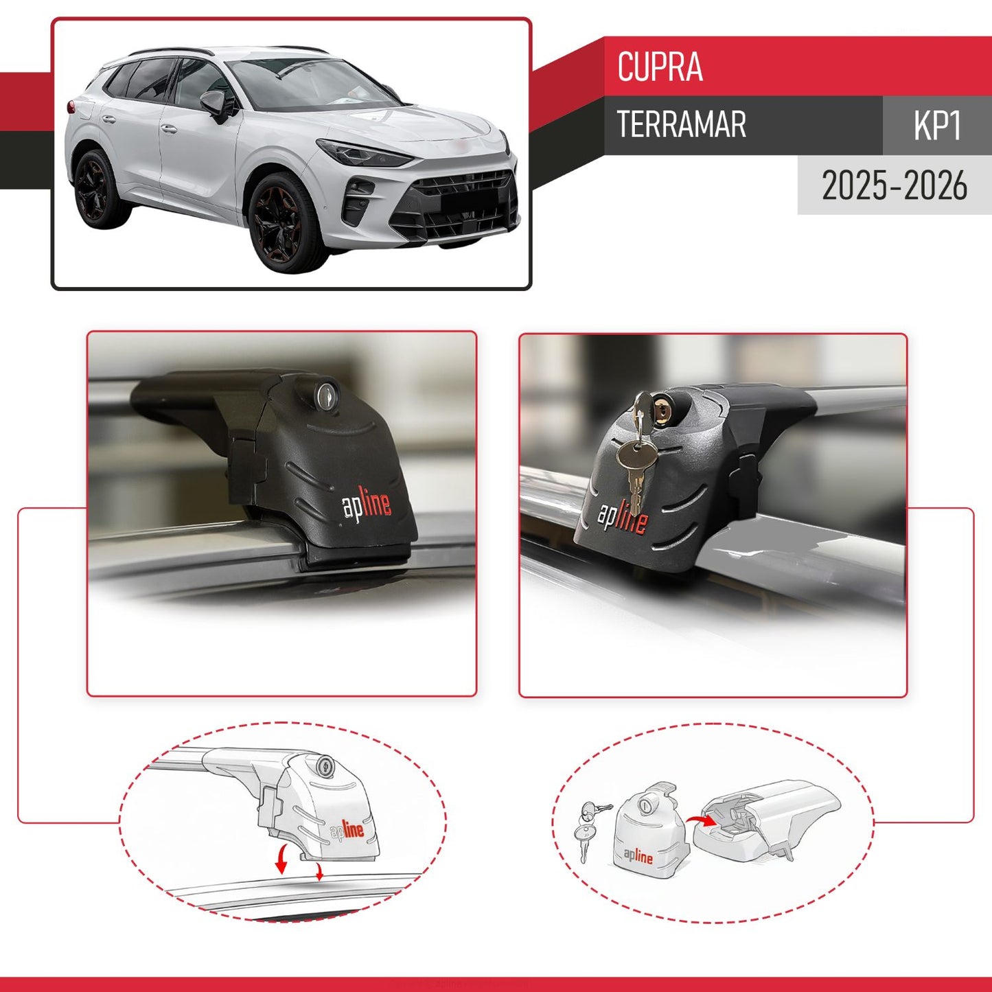 Compatible con Cupra Terramar 2025 ACE-2 Barras de Techo Auto Portaequipajes Barras Transversales Gris Aluminio 2 Barras