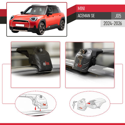 Compatible con Mini Aceman SE 2024-2025 ACE-2 Barras de Techo Auto Portaequipajes Barras Transversales Gris Aluminio 2 Barras