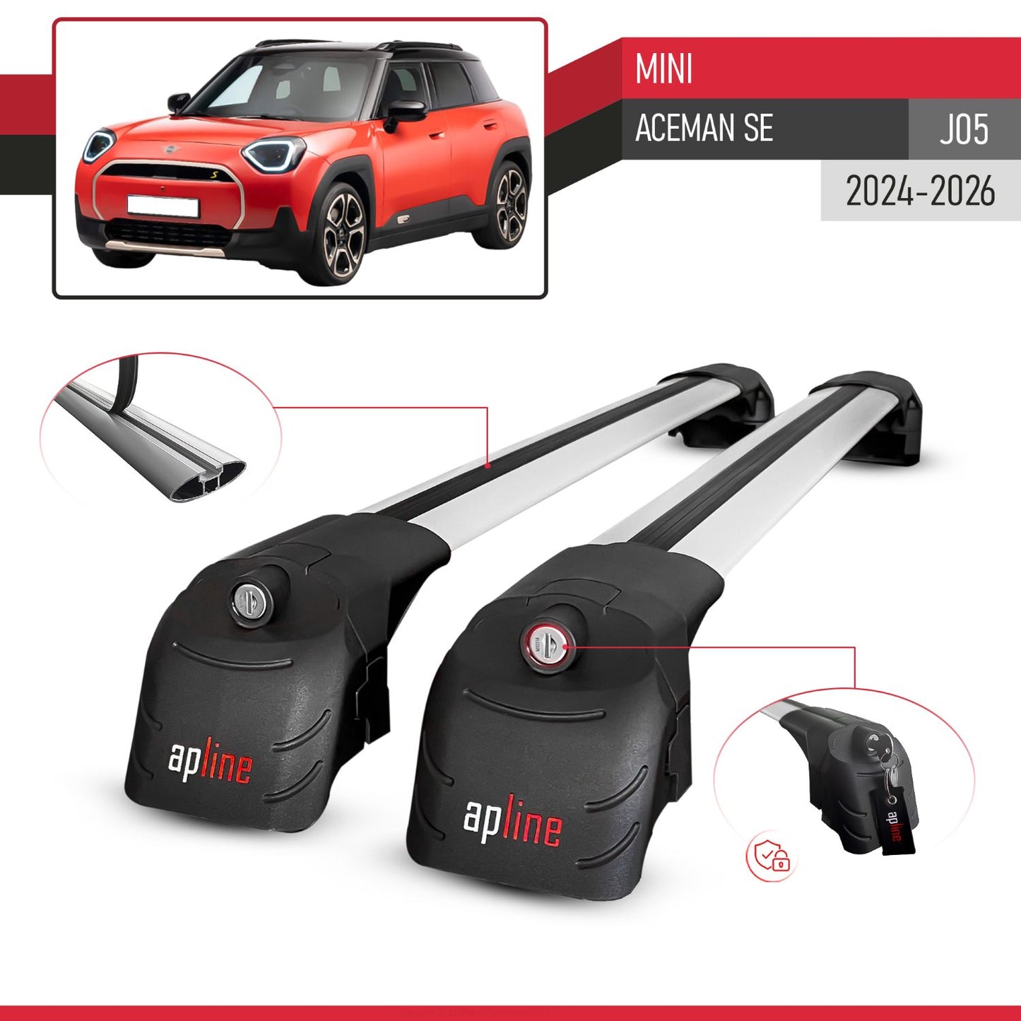 Compatible con Mini Aceman SE 2024-2025 ACE-2 Barras de Techo Auto Portaequipajes Barras Transversales Gris Aluminio 2 Barras