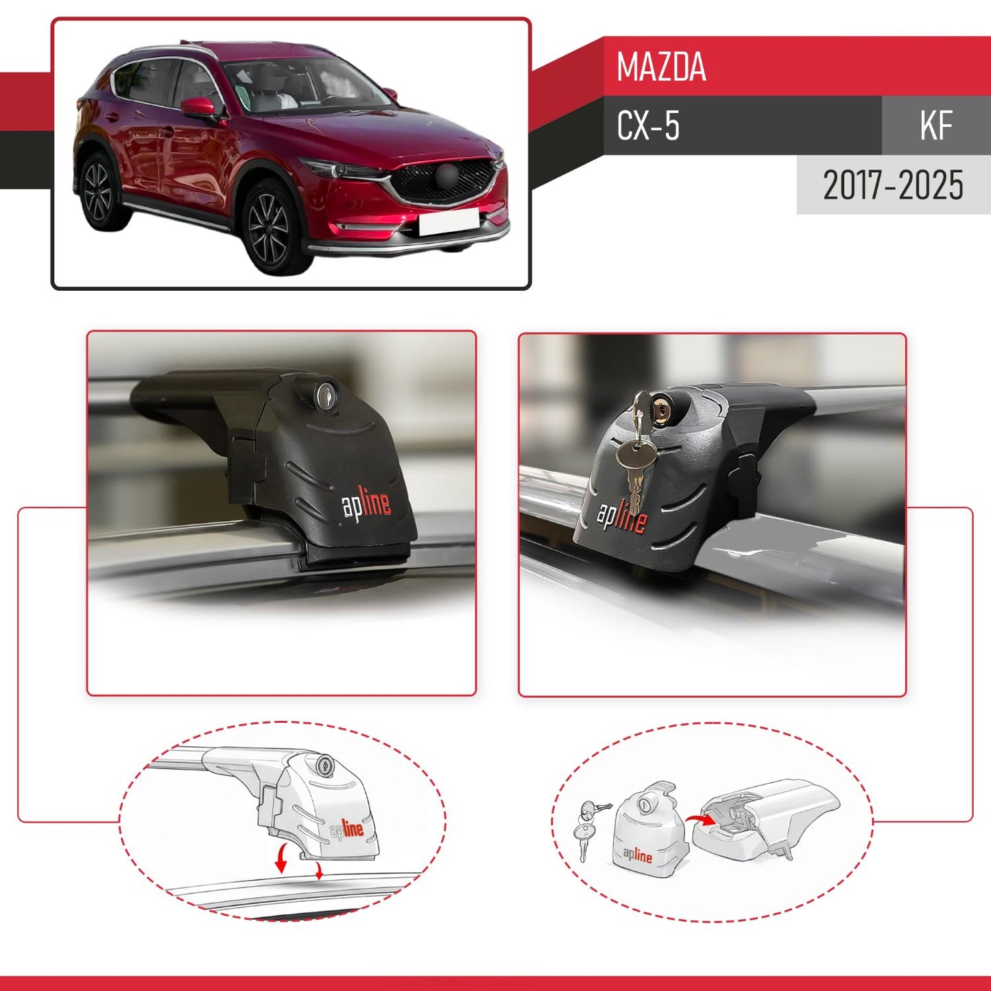 Compatible con Mazda CX-5 2017-2025 ACE-2 Barras de Techo Auto Portaequipajes Barras Transversales Gris Aluminio 2 Barras