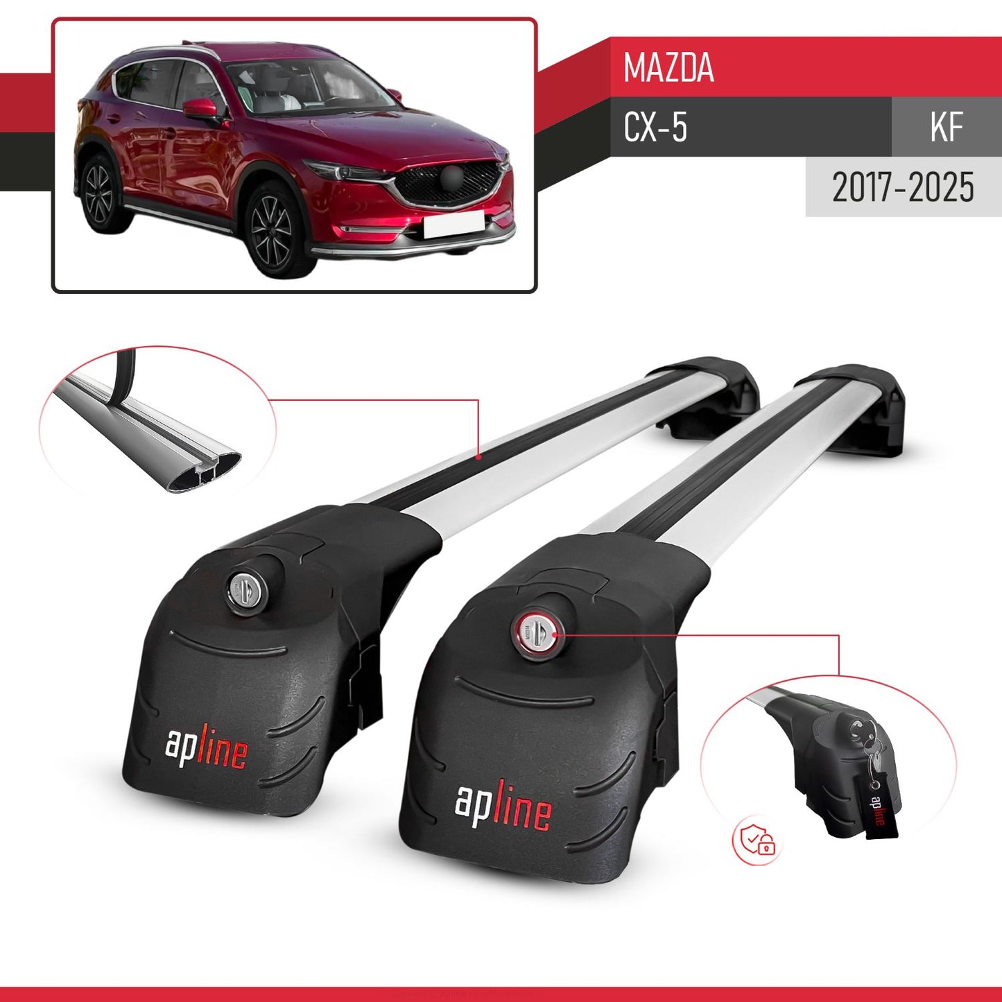 Compatible con Mazda CX-5 2017-2025 ACE-2 Barras de Techo Auto Portaequipajes Barras Transversales Gris Aluminio 2 Barras