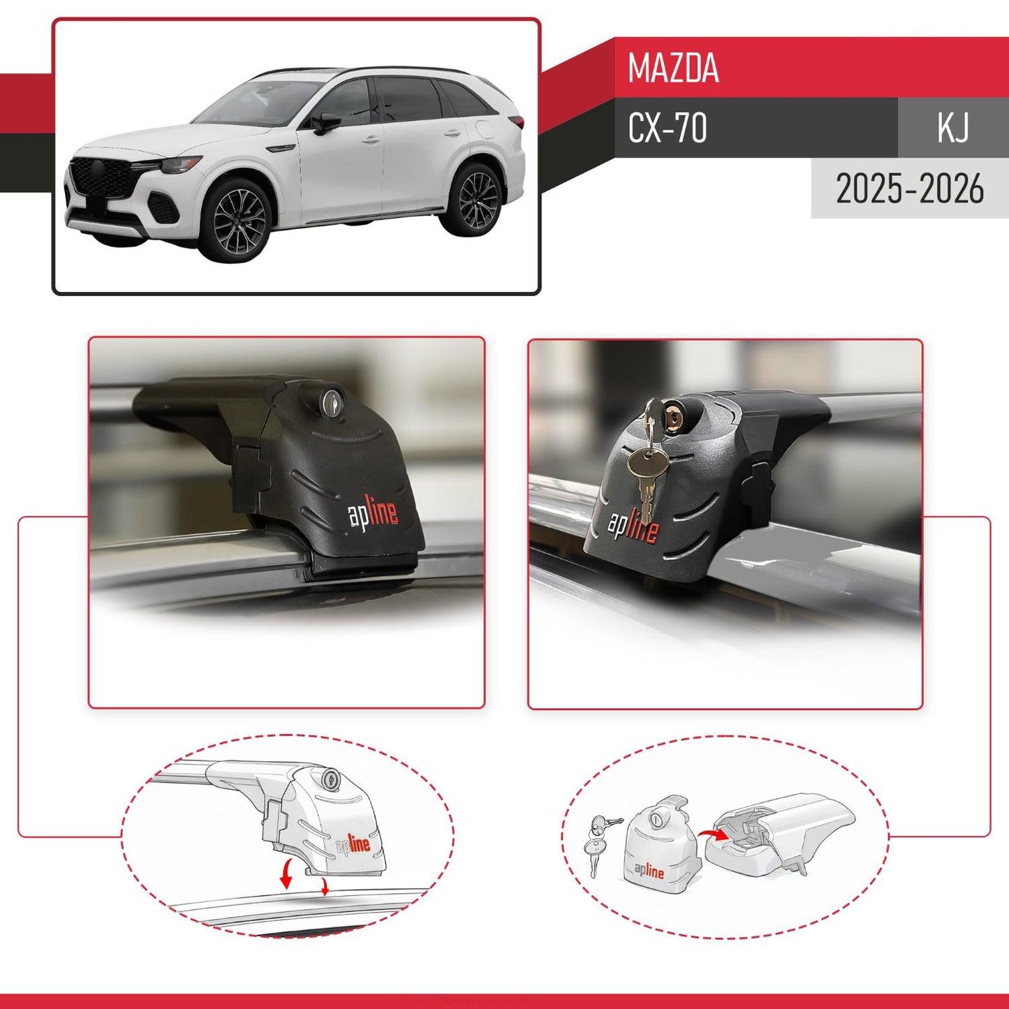Compatible con Mazda CX-70 2025 ACE-2 Barras de Techo Auto Portaequipajes Barras Transversales Gris Aluminio 2 Barras