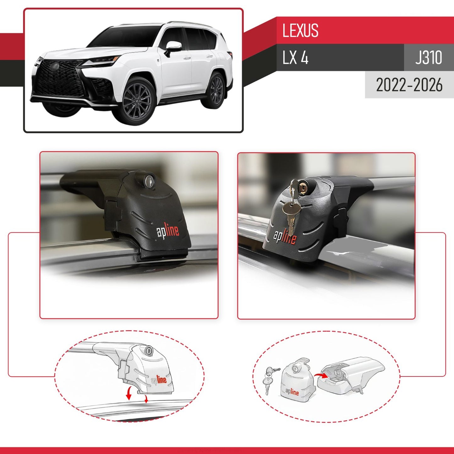 Compatible con Lexus LX 600 2022-2025 ACE-2 Barras de Techo Auto Portaequipajes Barras Transversales Gris Aluminio 2 Barras