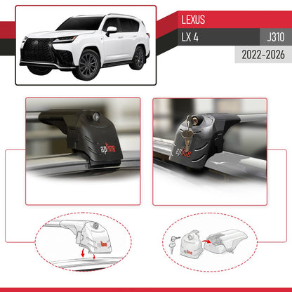 Compatible con Lexus LX 600 2022-2025 ACE-2 Barras de Techo Auto Portaequipajes Barras Transversales Gris Aluminio 2 Barras