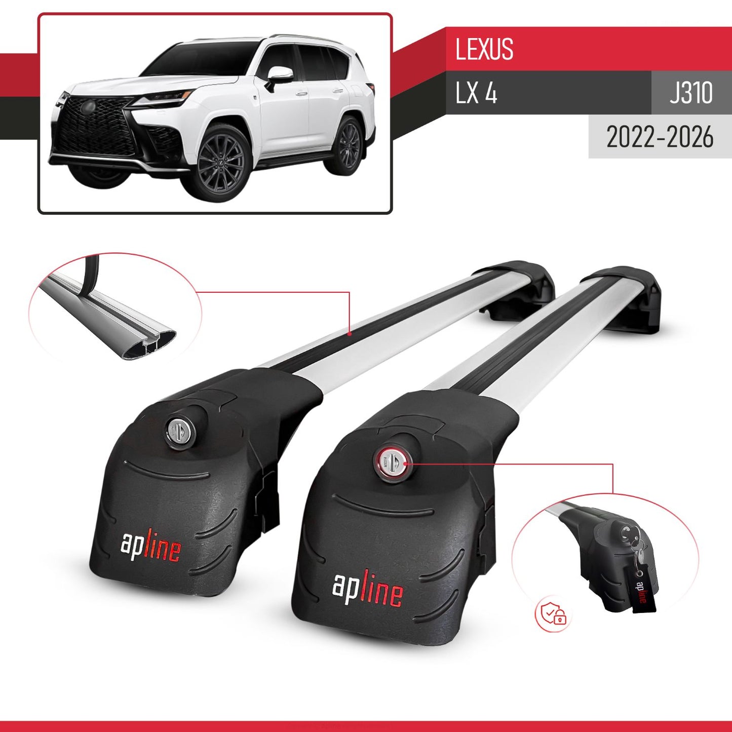 Compatible con Lexus LX 600 2022-2025 ACE-2 Barras de Techo Auto Portaequipajes Barras Transversales Gris Aluminio 2 Barras