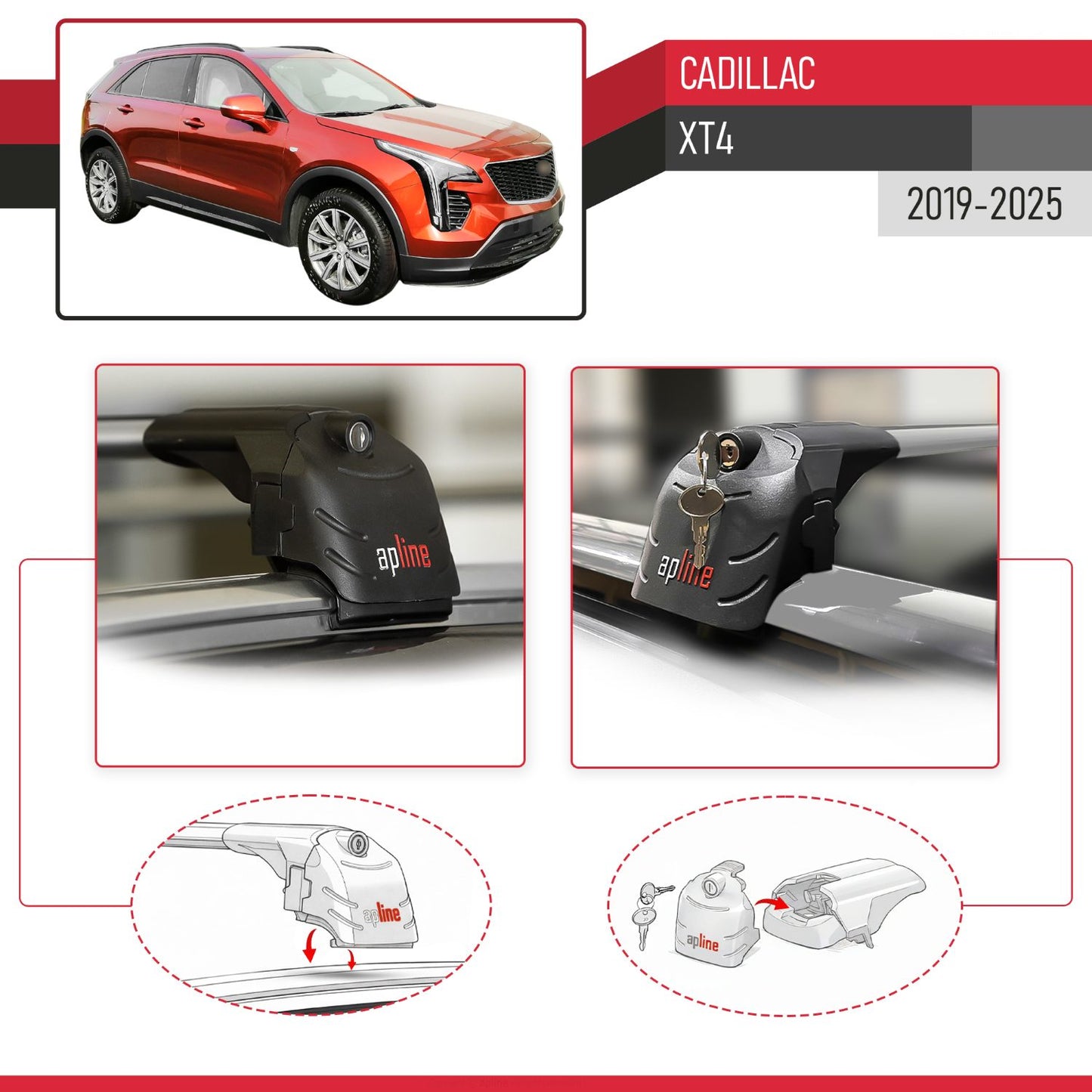 Compatible con Cadillac XT4 2019-2025 ACE-2 Barras de Techo Auto Portaequipajes Barras Transversales Gris Aluminio 2 Barras