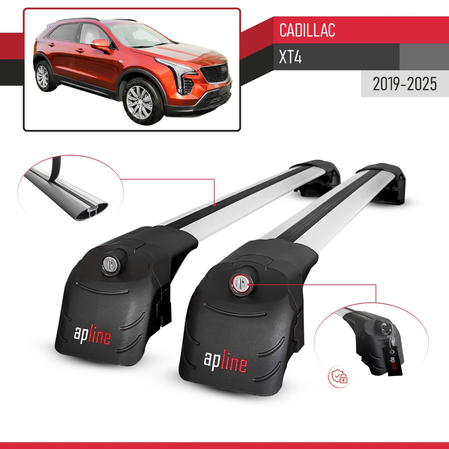 Compatible con Cadillac XT4 2019-2025 ACE-2 Barras de Techo Auto Portaequipajes Barras Transversales Gris Aluminio 2 Barras