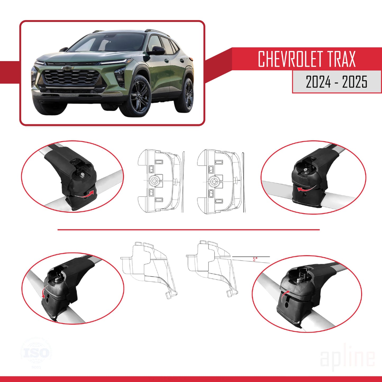 Compatibile con Chevrolet Trax 2024-2025 ACE-2 Barre portatutto per auto Portapacchi in alluminio grigio 2 barre