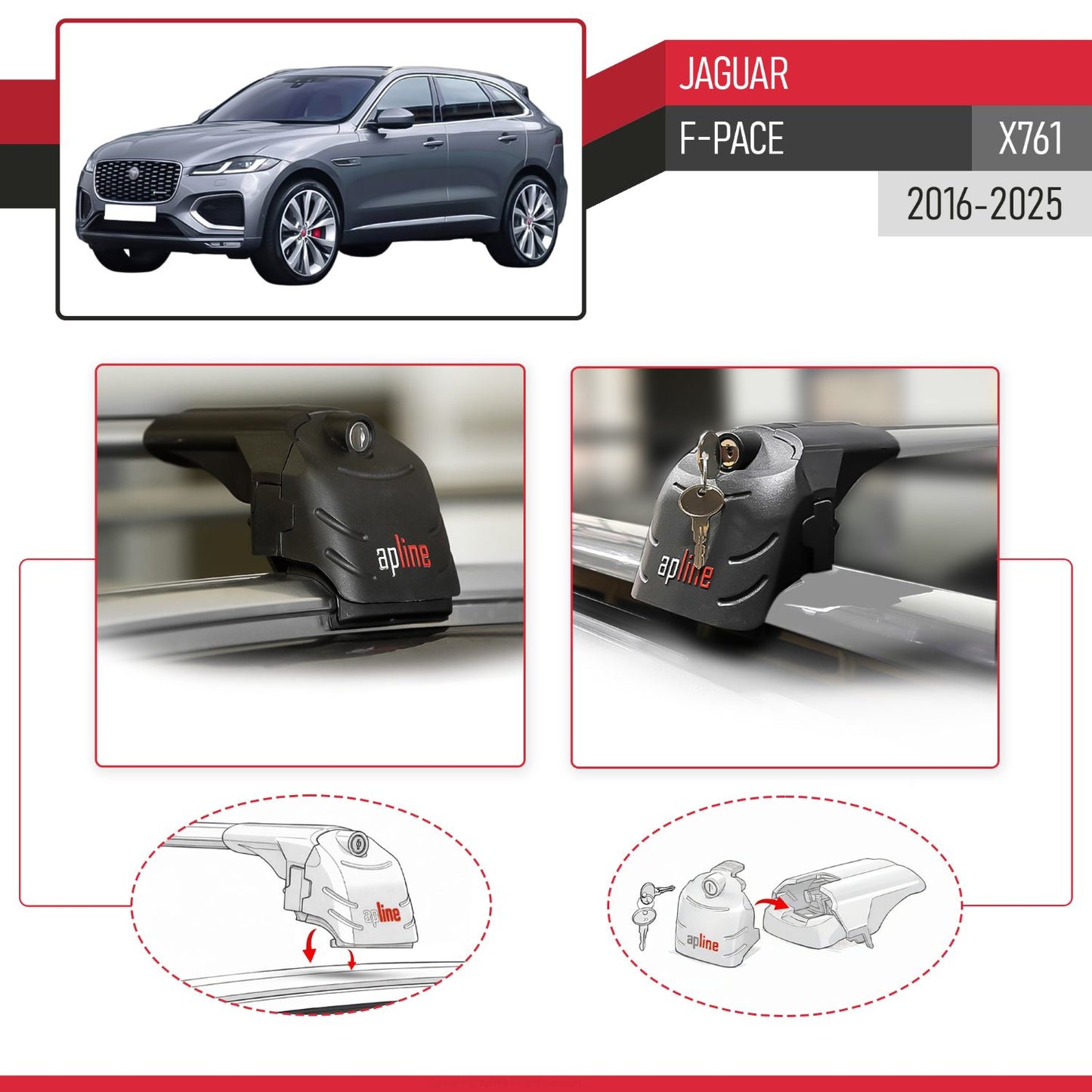 Compatible con Jaguar F-Pace (X761) 2016-2025 ACE-2 Barras de Techo Auto Portaequipajes Barras Transversales Gris Aluminio 2 Barras