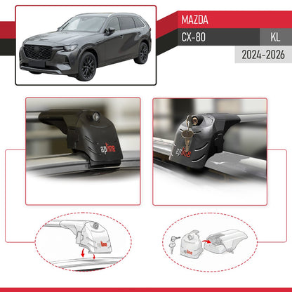 Compatible con Mazda CX-80 2024-2025 ACE-2 Barras de Techo Auto Portaequipajes Barras Transversales Gris Aluminio 2 Barras