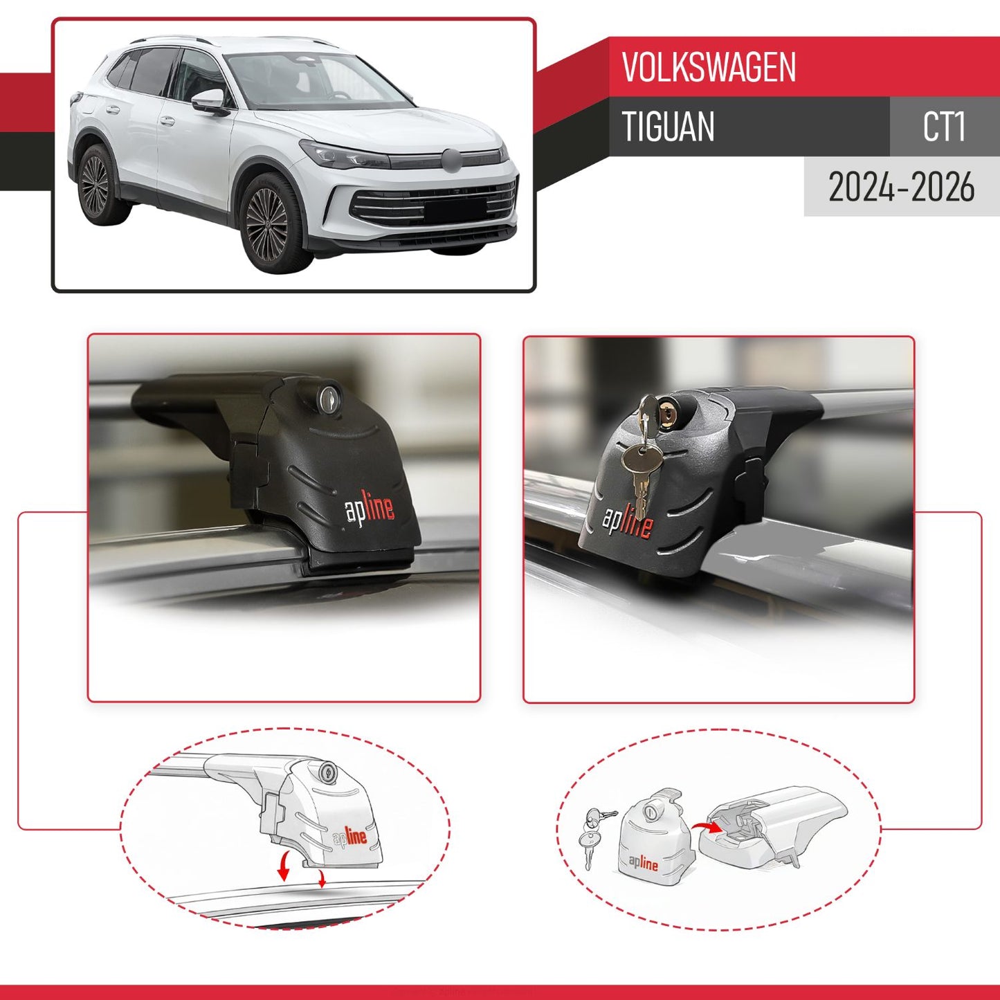 Compatible con Volkswagen Tiguan 2025 ACE-2 Barras de Techo Auto Portaequipajes Barras Transversales Gris Aluminio 2 Barras