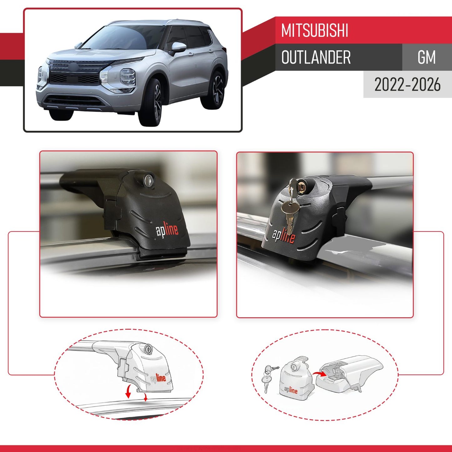 Compatible con Mitsubishi Outlander 2022-2025 ACE-2 Barras de Techo Auto Portaequipajes Barras Transversales Gris Aluminio 2 Barras
