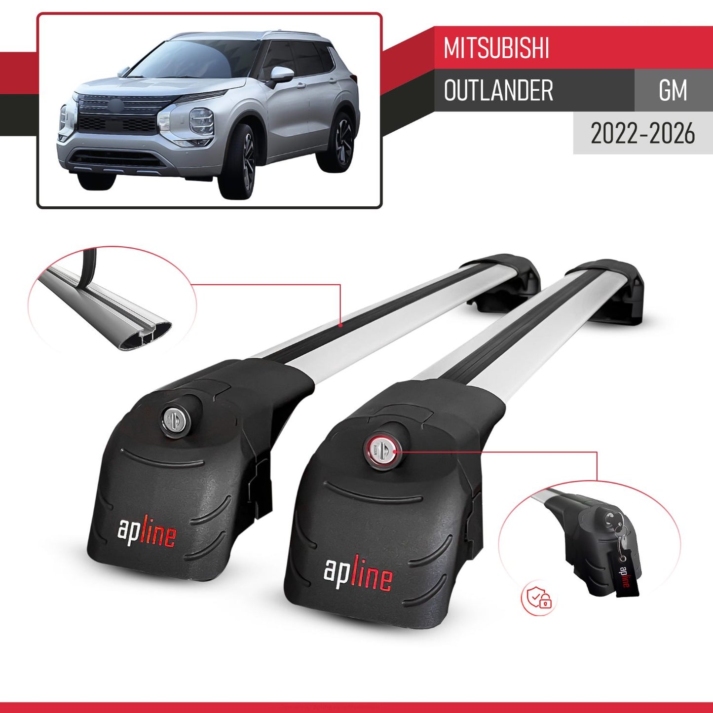 Compatible con Mitsubishi Outlander 2022-2025 ACE-2 Barras de Techo Auto Portaequipajes Barras Transversales Gris Aluminio 2 Barras