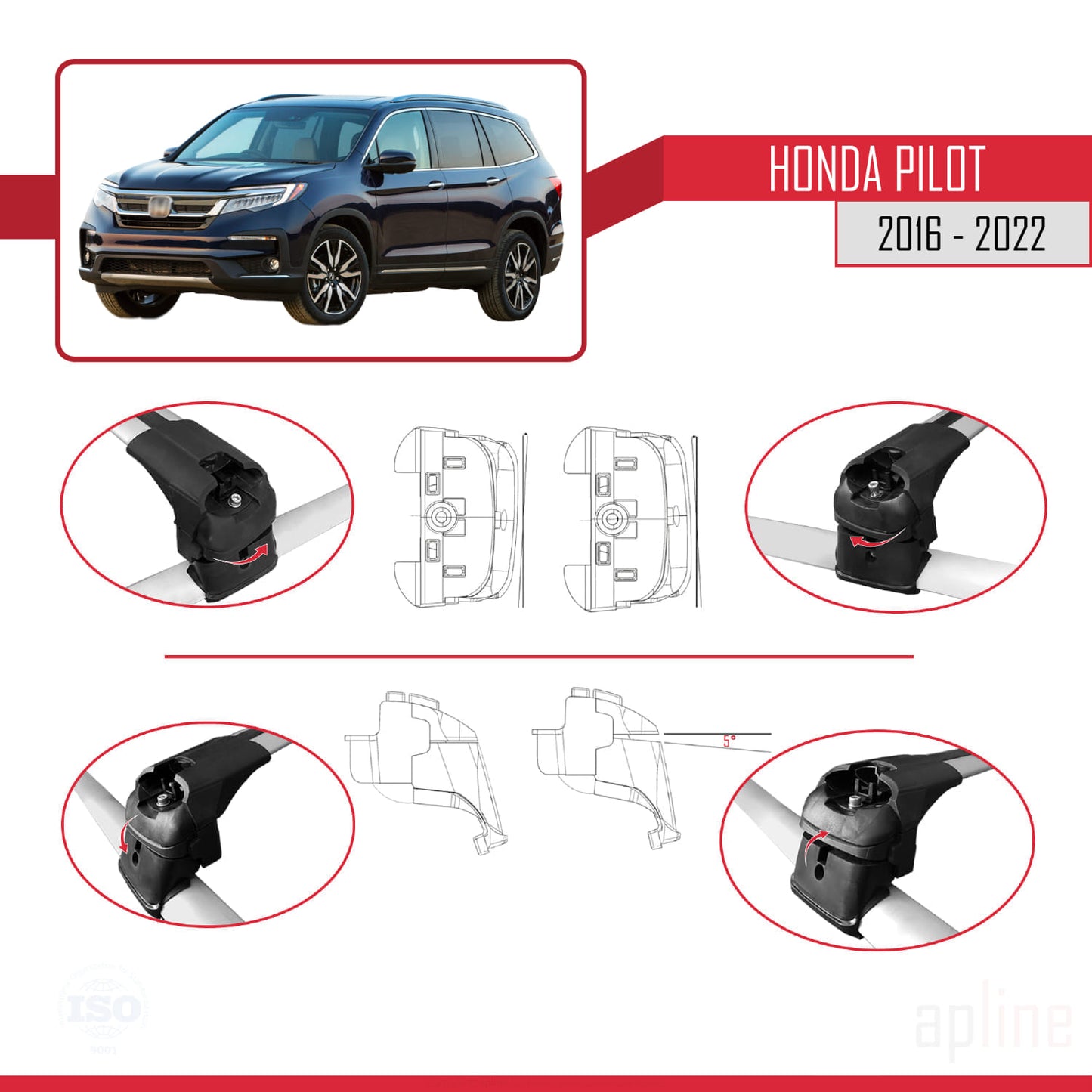 Compatible avec Honda Pilot 2016-2022 ACE-2 Barres de Toit Railing Porte-Bagages de Voiture Gris Aluminium 2 Barres