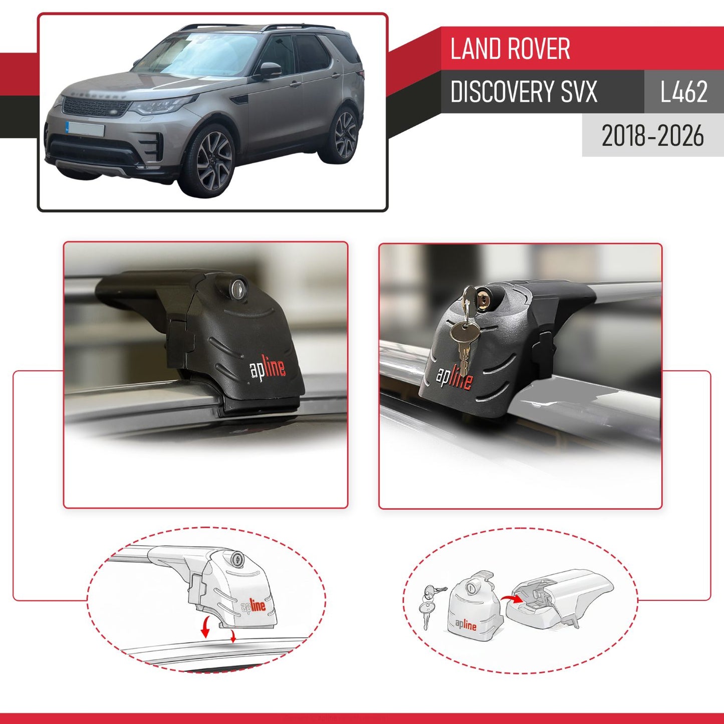 Compatible con Land Rover Discovery SVX 2018-2025 ACE-2 Barras de Techo Auto Portaequipajes Barras Transversales Gris Aluminio 2 Barras
