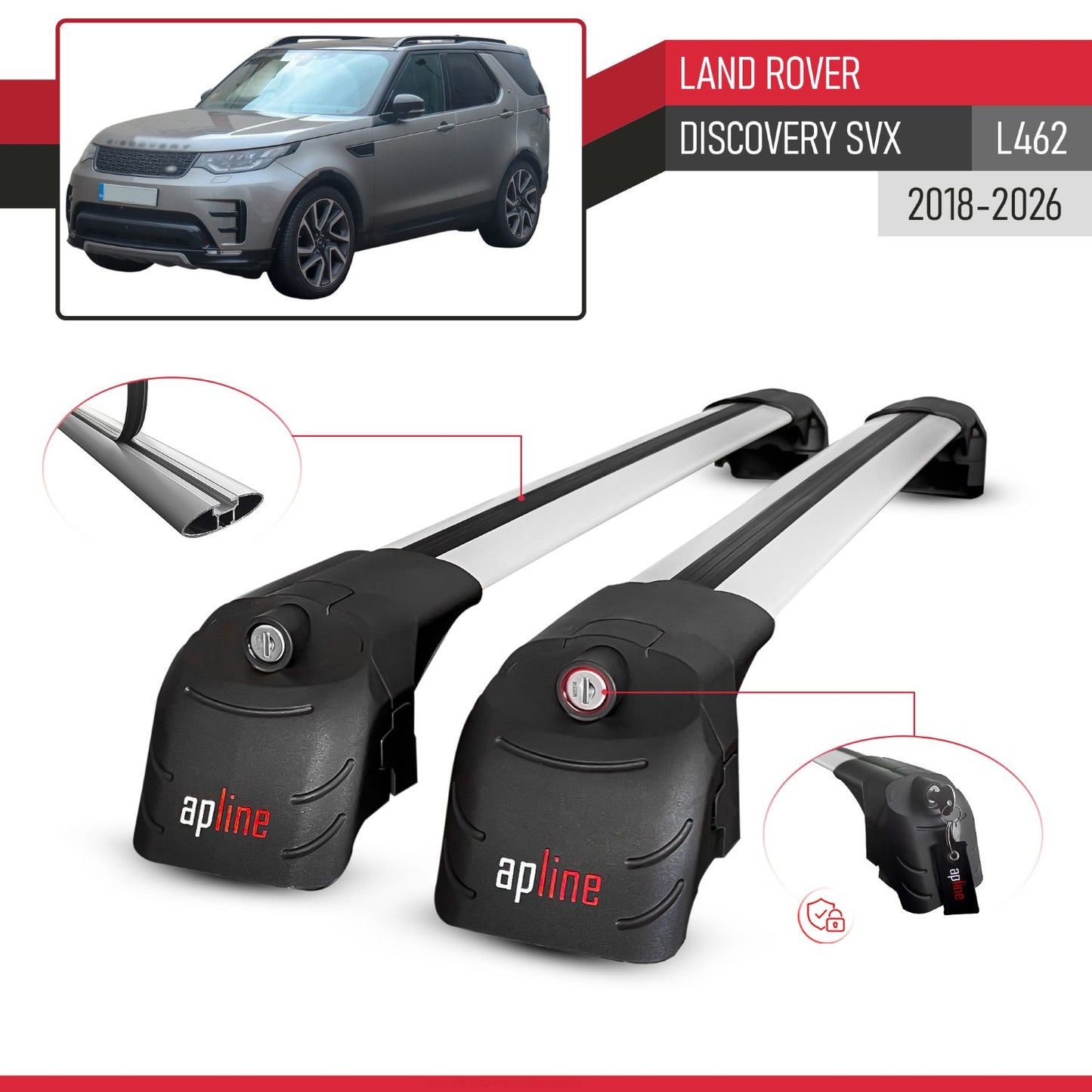 Compatible con Land Rover Discovery SVX 2018-2025 ACE-2 Barras de Techo Auto Portaequipajes Barras Transversales Gris Aluminio 2 Barras