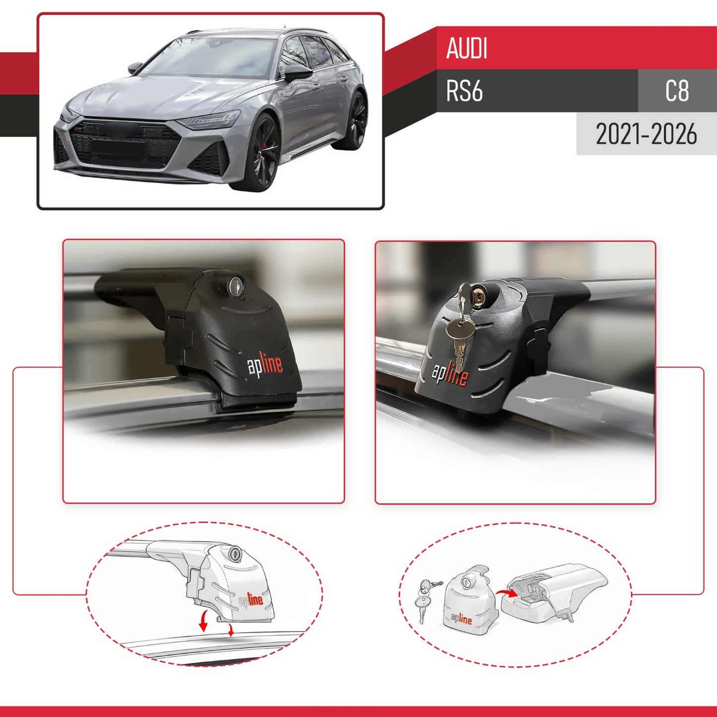 Compatible con Audi RS6 2025 ACE-2 Barras de Techo Auto Portaequipajes Barras Transversales Gris Aluminio 2 Barras
