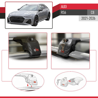 Compatible con Audi RS6 2025 ACE-2 Barras de Techo Auto Portaequipajes Barras Transversales Gris Aluminio 2 Barras