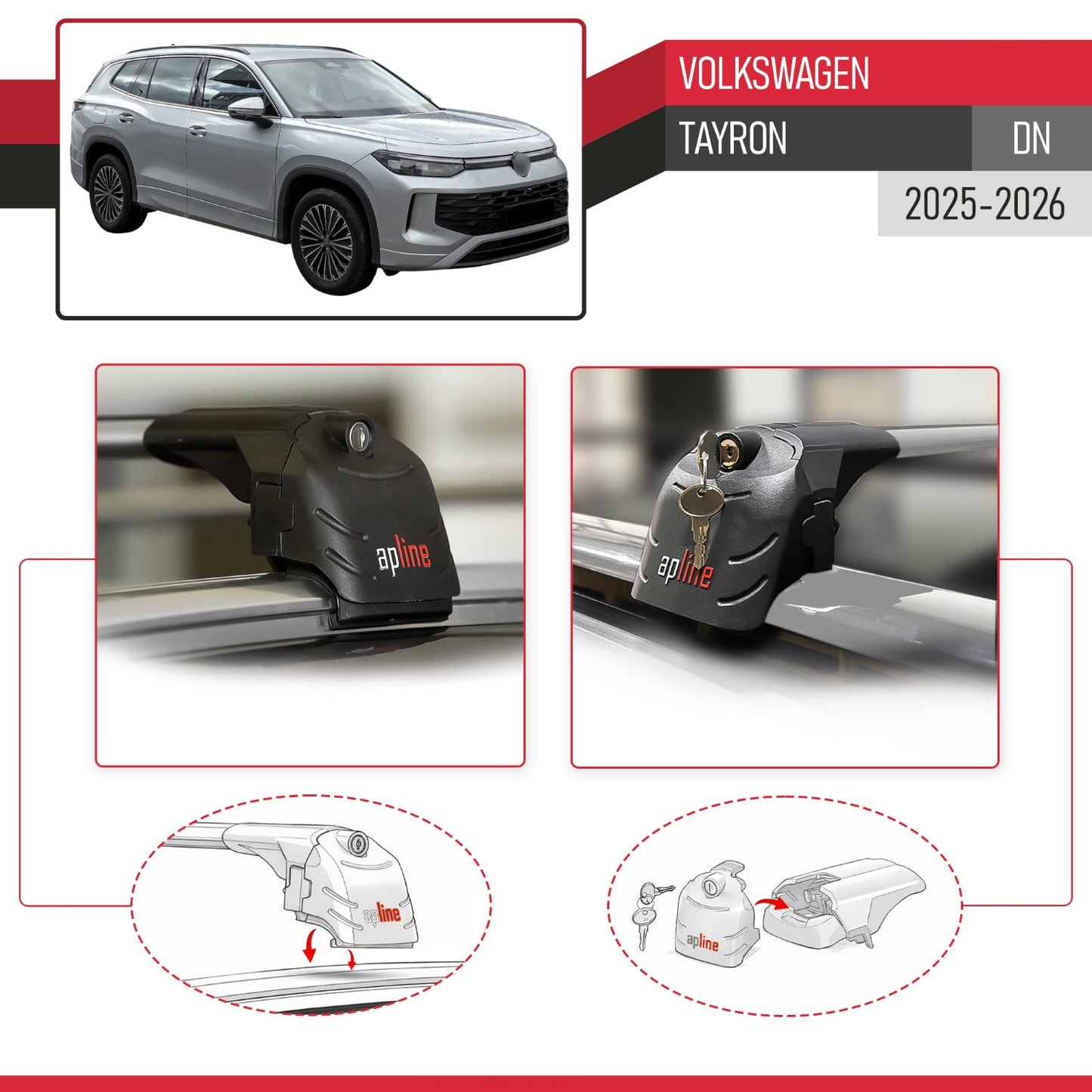 Compatible con Volkswagen Tayron 2025 ACE-2 Barras de Techo Auto Portaequipajes Barras Transversales Gris Aluminio 2 Barras