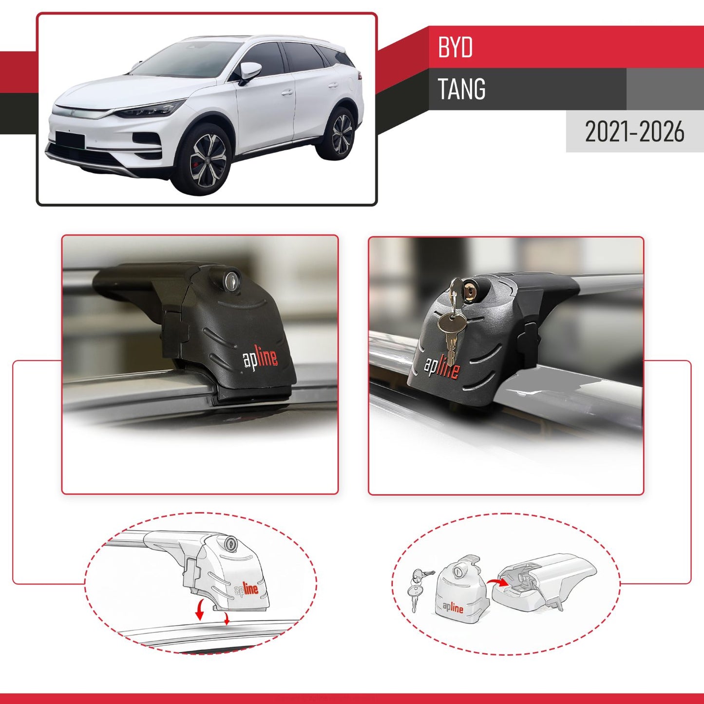 Compatible con BYD Tang 2021-2025 ACE-2 Barras de Techo Auto Portaequipajes Barras Transversales Gris Aluminio 2 Barras