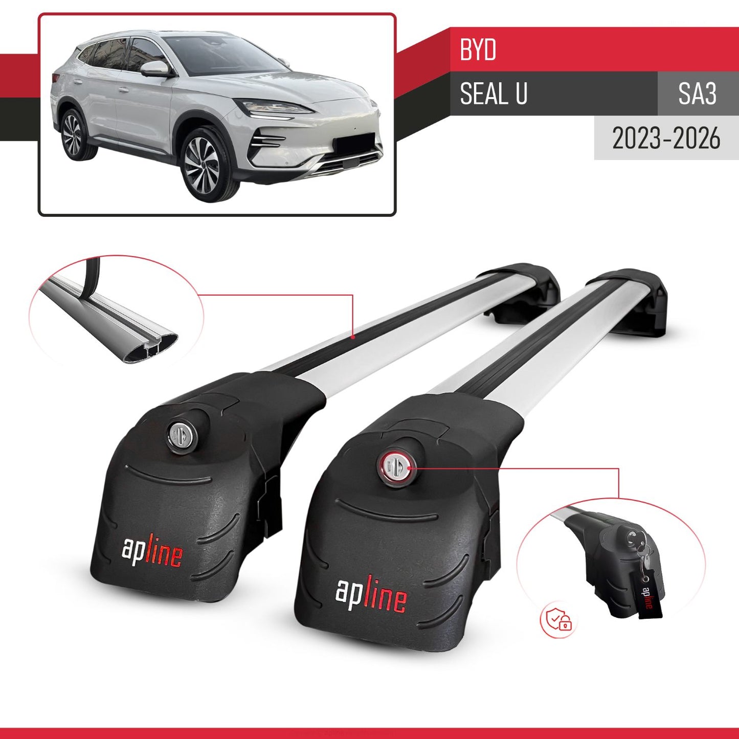 Compatible con BYD Seal U 2023-2025 ACE-2 Barras de Techo Auto Portaequipajes Barras Transversales Gris Aluminio 2 Barras