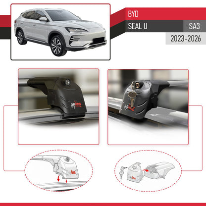 Compatible con BYD Seal U 2023-2025 ACE-2 Barras de Techo Auto Portaequipajes Barras Transversales Gris Aluminio 2 Barras