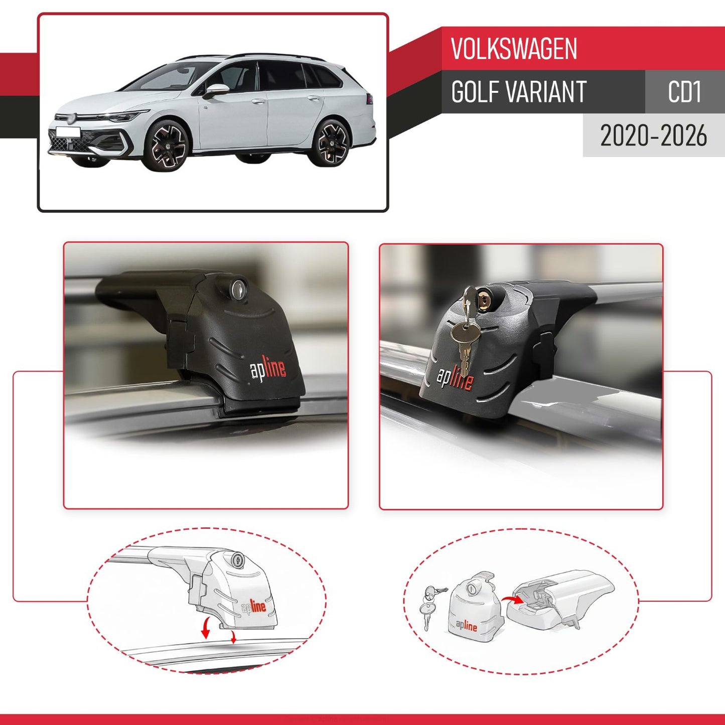 Compatible con Volkswagen Golf Variant 2024-2025 ACE-2 Barras de Techo Auto Portaequipajes Barras Transversales Gris Aluminio 2 Barras
