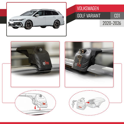 Compatible con Volkswagen Golf Variant 2024-2025 ACE-2 Barras de Techo Auto Portaequipajes Barras Transversales Gris Aluminio 2 Barras