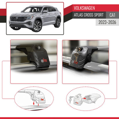 Compatible con Volkswagen Atlas Cross Sport 2023-2025 ACE-2 Barras de Techo Auto Portaequipajes Barras Transversales Gris Aluminio 2 Barras