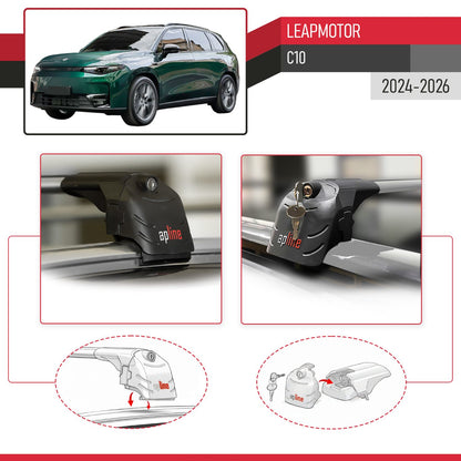 Compatible con LEAPMOTOR C10 2024-2025 ACE-2 Barras de Techo Auto Portaequipajes Barras Transversales Gris Aluminio 2 Barras